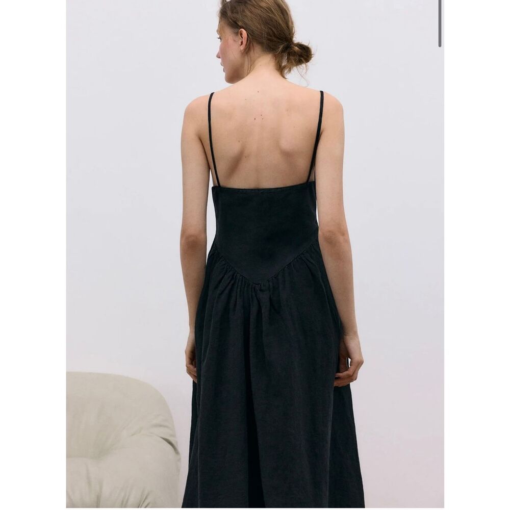 The New Society women’s S Lippia black Portuguese cotton linen dress pointed bod - Picture 2 of 8